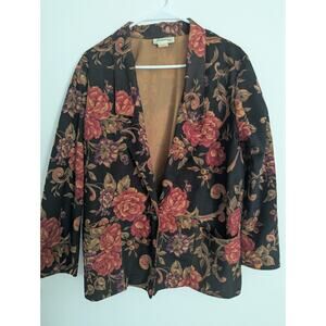 Vtg 90s Floral Tapestry Blazer Cottagecore Dark Academia Jacket Women M Joanna